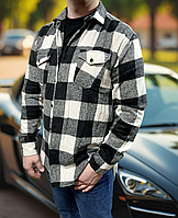 Кашемірова сорочка в клітинку чоловіча тепла Туреччина G-Port біла з чорним (Сб-2к)