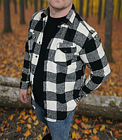 Тепла сорочка в клітку чоловіча байкова Туреччина, кашемір сорочка з довгим рукавом біла зимова осіння