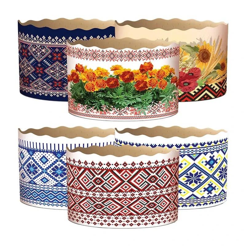 Форма для пасхи паперова "Візерунок", форма для випічки паски 130х85 мм, набір 50 шт Традиційний, фото 1