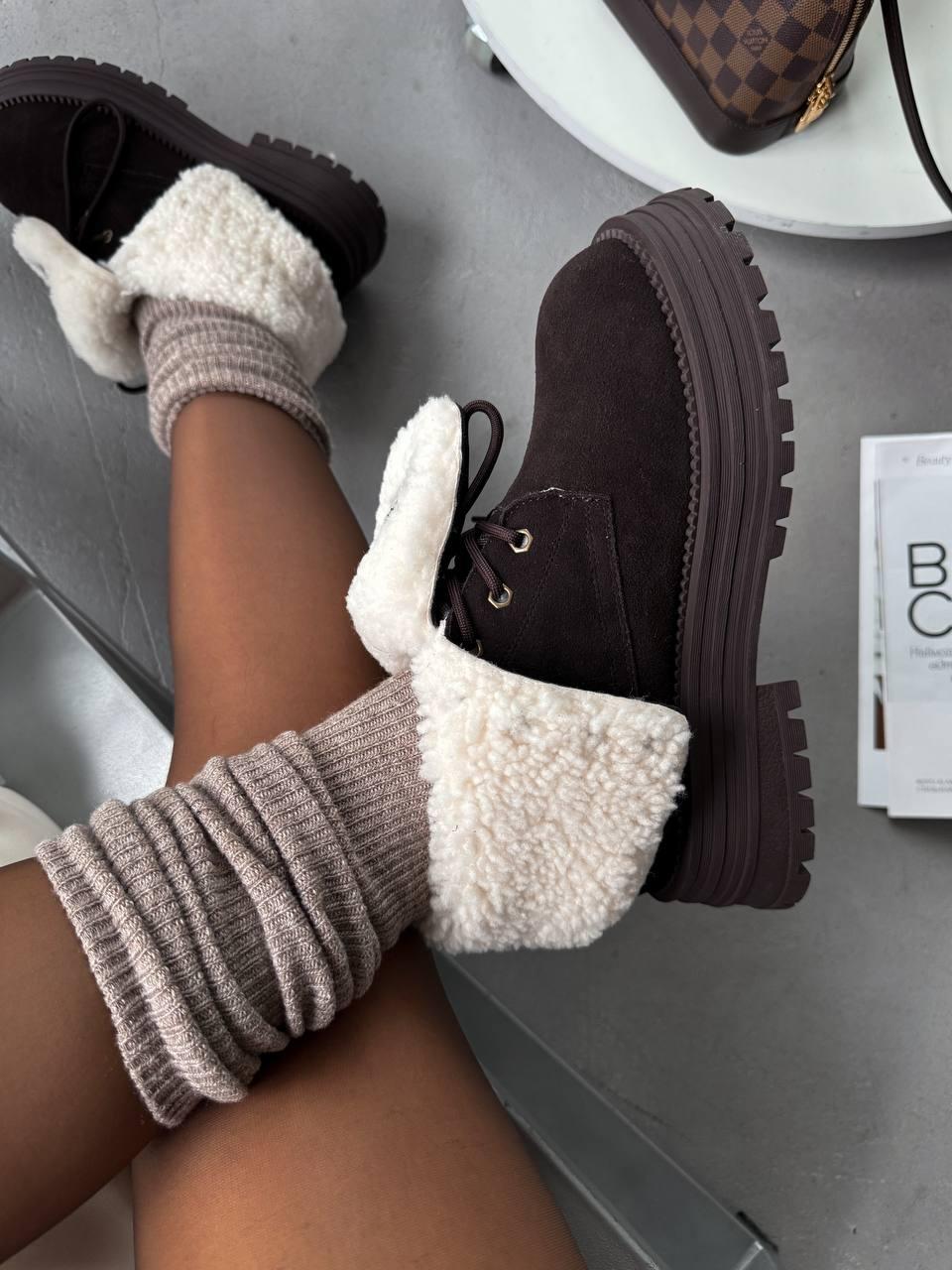 Жіночі зимові черевики Miu Miu Boots Chocolate (коричневі) високі повсякденні теплі черевики M001 Міу vkross, фото 1