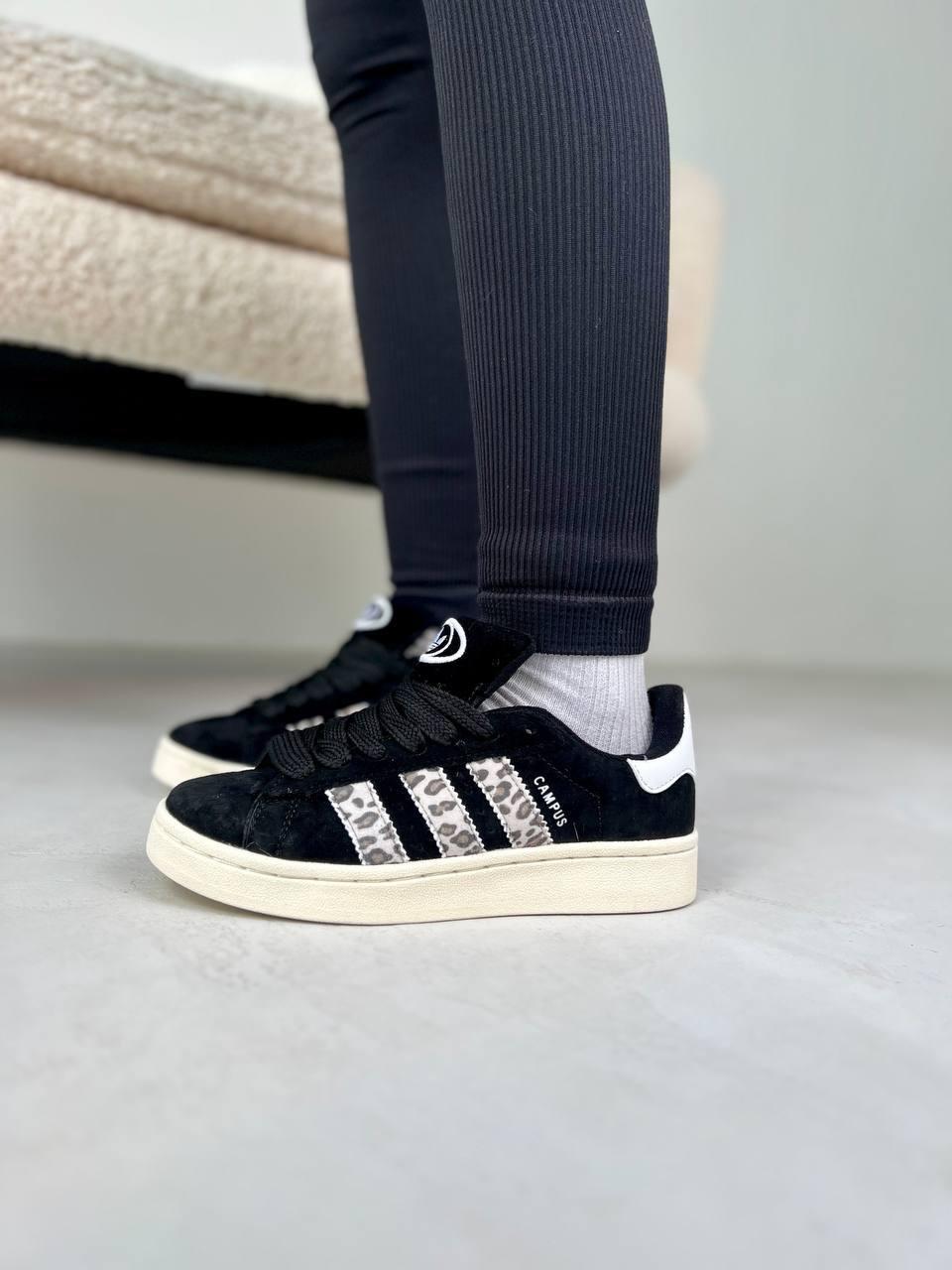 Жіночі демісезонні кросівки Adidas Campus (чорні з леопардовим) повсякденні кроси Ar15180 Адідас vkross