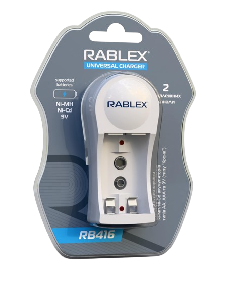 Зарядний пристрій Rablex RB416 на 2 AA/AAA R3/R6 1.2V/1 крона 9V