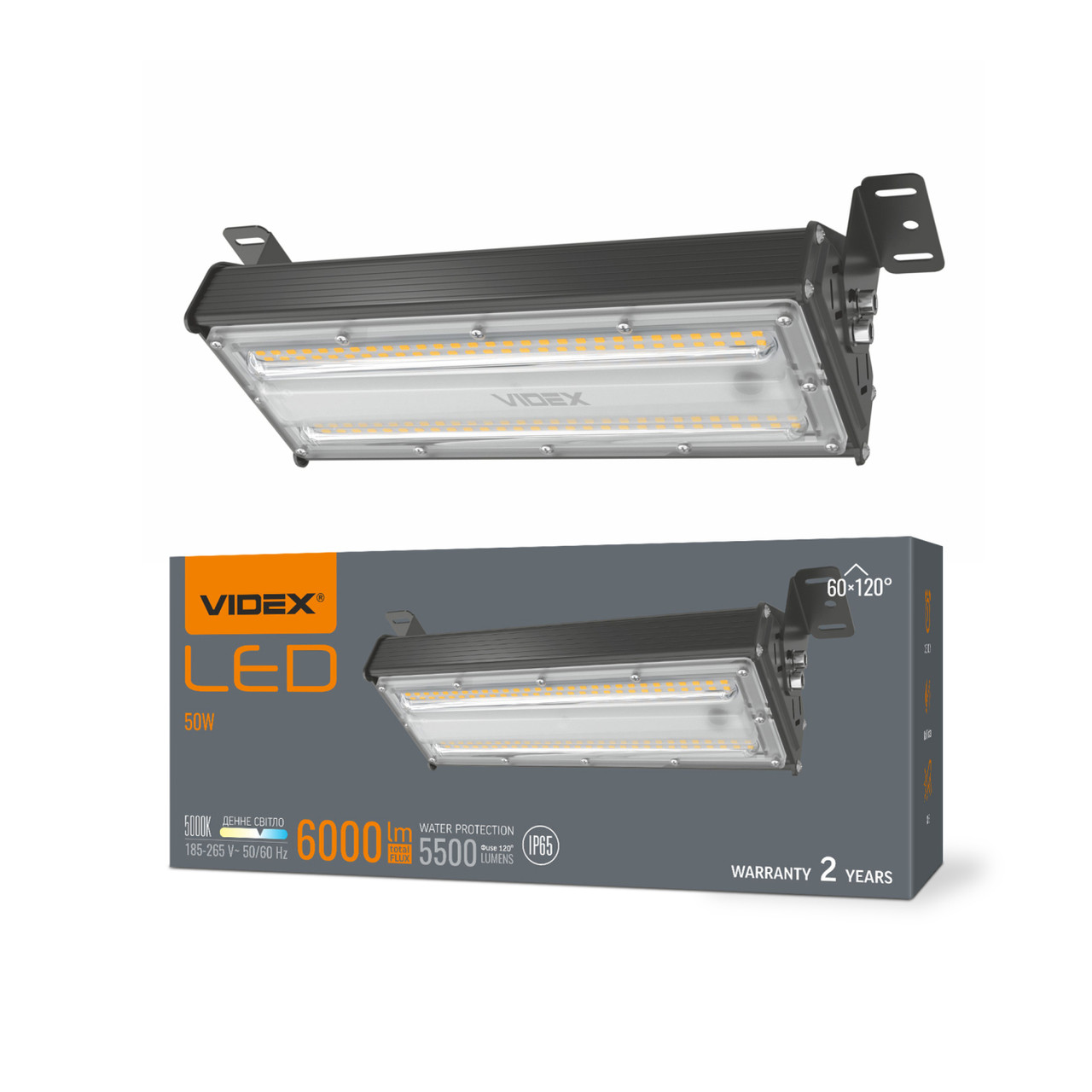 Світлодіодний LED світильник HB022 50W 5000K 6000Lm IP65 VIDEX для високих пролетів, промисловий, фото 1