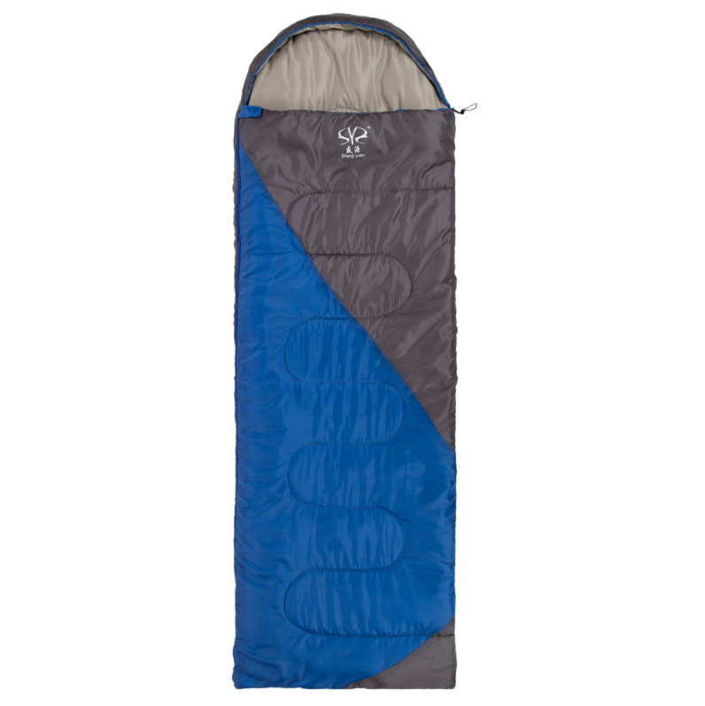 Туристичний спальний мішок-ковдра Shengyuan SY-D02-2 з капюшоном 190+30х75 см від -8 до -15°C. Синій, фото 1