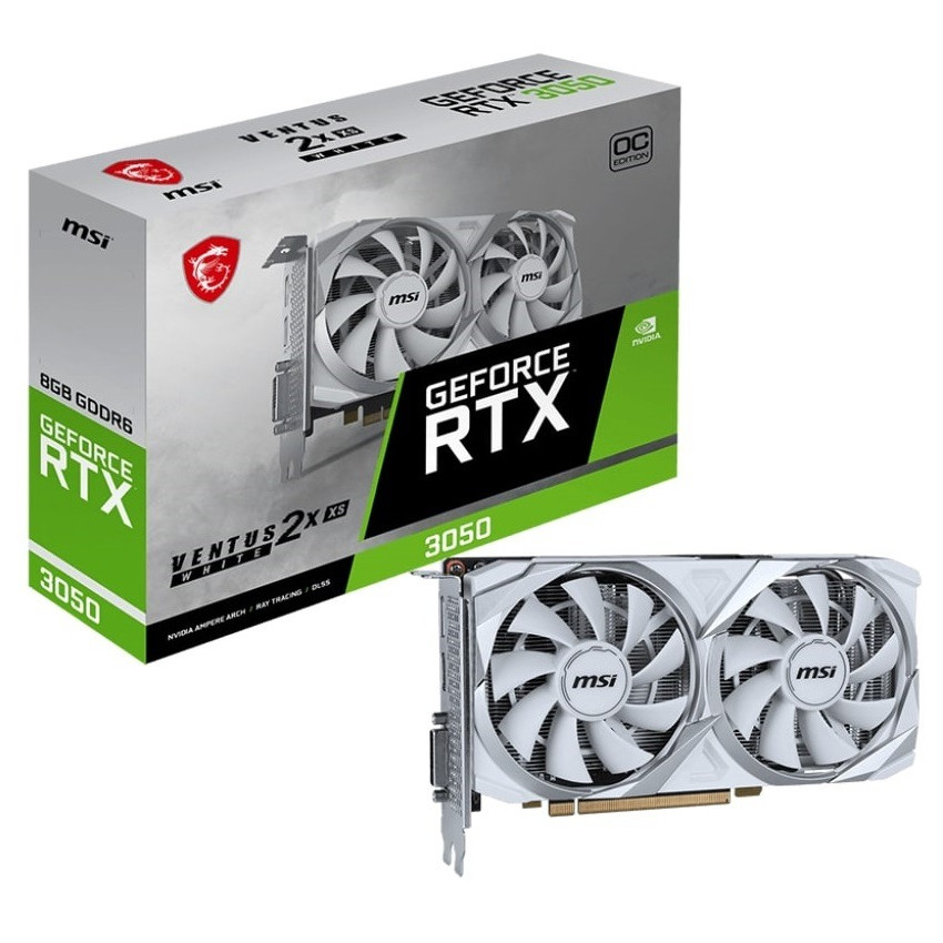 Відеокарта MSI GeForce RTX 3050 8GB GDDR6 Ventus 2X XS White OC – стиль та продуктивність для геймінгу
