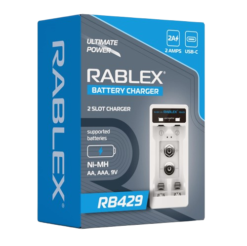 Зарядний пристрій Rablex RB429, 2xАА, ААА,9V, 2 A, Type-c