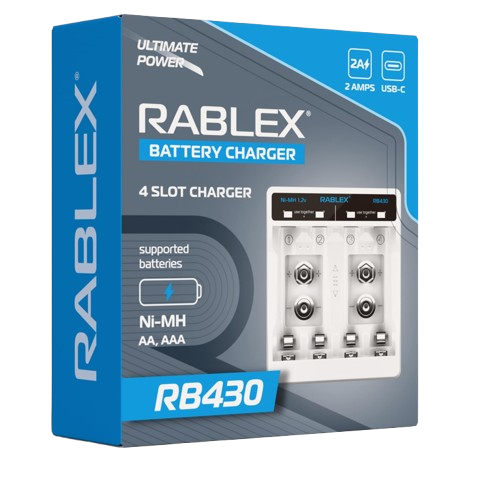 Зарядний пристрій Rablex RB430, 4xАА, ААА,9V, 2 A, Type-c