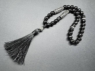 Чітки з чорного оніксу 33 камені з намистиною Дзи 21 очей