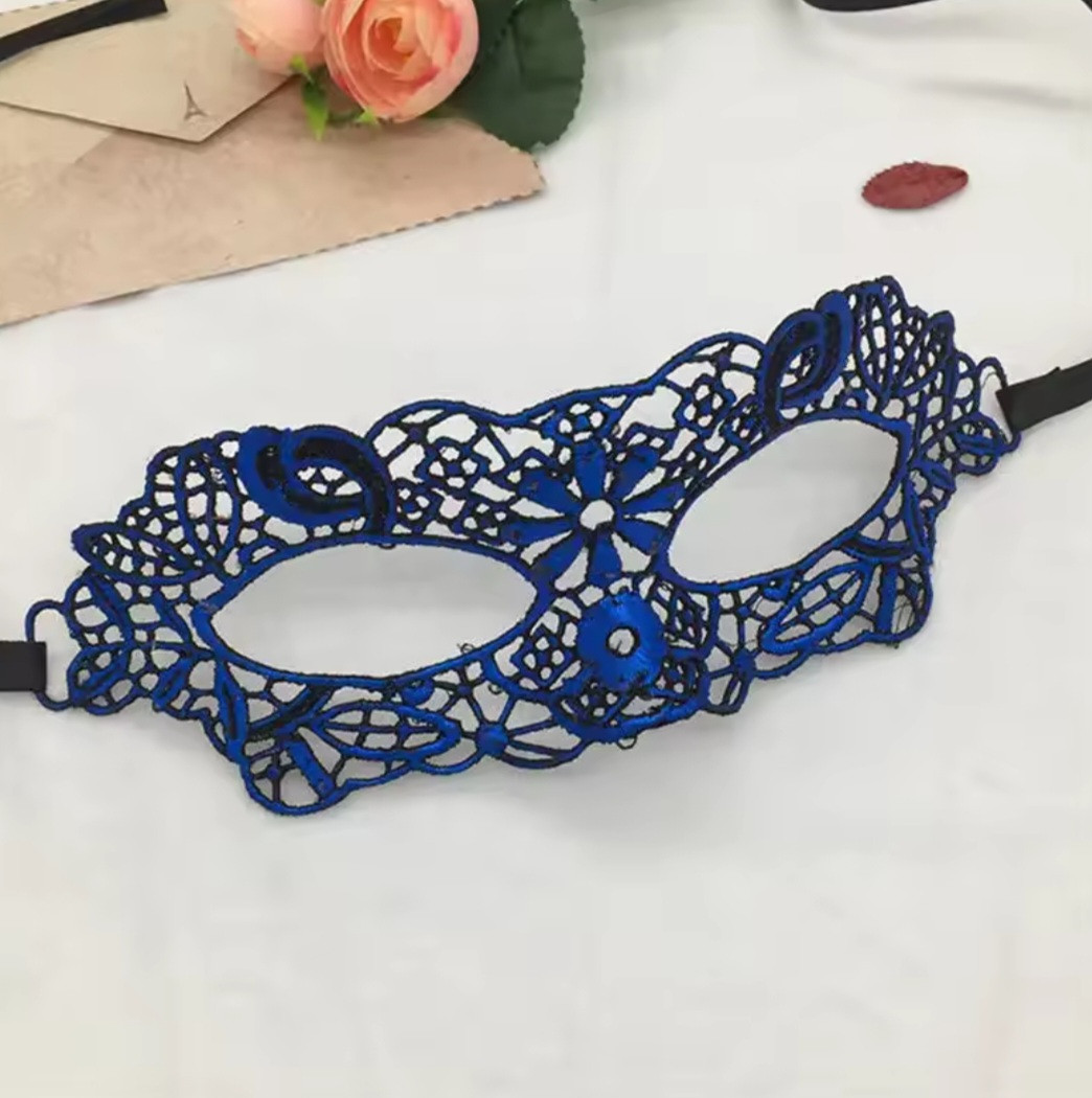 Маска венеціанська на лице для свята one size синій, фото 1