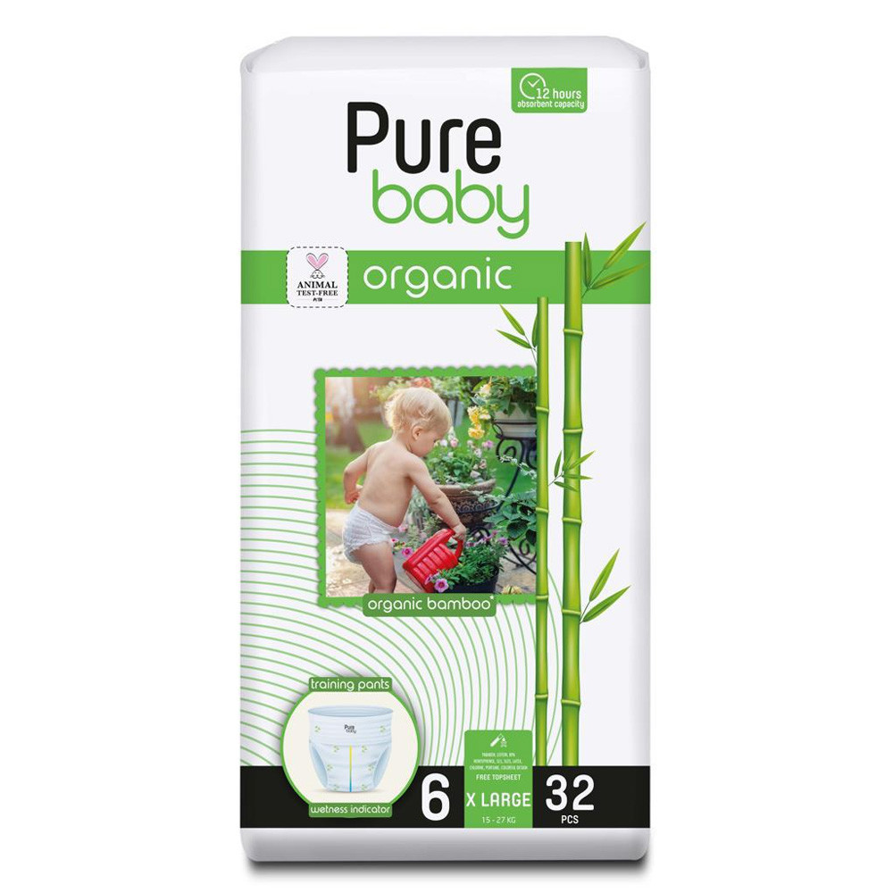 Підгузки-трусики дитячі Pure Baby Organic Bamboo Size 6 XLarge 15-27 кг 32 штуки