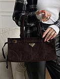 Сумка жіноча Prada Medium Suede Tote Bag через плече шоколад Прада, фото 3