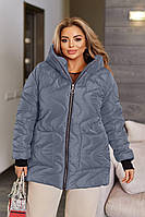 Демісезонна куртка жіноча подовжена стьобана, капюшон вшитий 48-50,52-54,56-58, 60-62