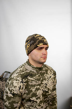 Шапка флісова з підворотом піксель, фото 2