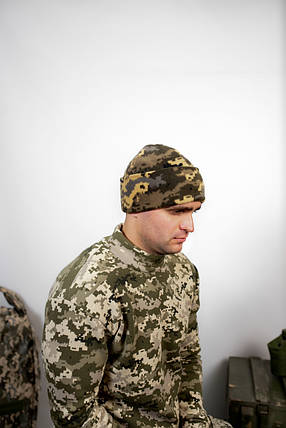 Шапка флісова з підворотом піксель, фото 1