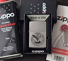 Комплект: Бензин Зіппо + Кремні + Запальничка Zippo з лазерним гравіюванням на замовлення для розвідників з емблемою ГУР