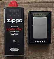 Комплект Зіппо: Бензин Zippo 125мл + Запальничка Zippo 205 з лазерним гравіюванням шеврону, емблеми чи напису на замовлення