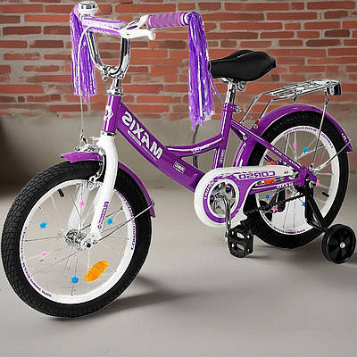 Дитячий фіолетовий велосипед біцикл Безпечний транспорт лисапед дівчинці для катання Дзвінок кошик Колеса 16"