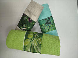 Набір 3 шт вафельних рушників 40х60 оливки