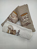 Набір 3 шт вафельних рушників 40х60 кофе