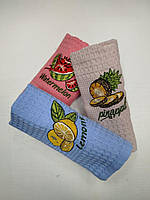 Набір 3 шт вафельних рушників 40х60 фрукти