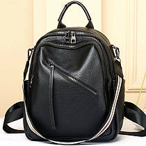 Стильна жіноча сумка міська на плечі 25х33х14, рюкзак з натуральної шкіри, чорний