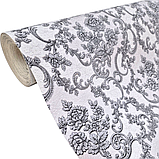Шпалери вінілові на паперовій основі 0,53 × 10,05 Слов'янські Шпалери 338-10, білі з чорно-сірим класичним орнаментом, фото 2