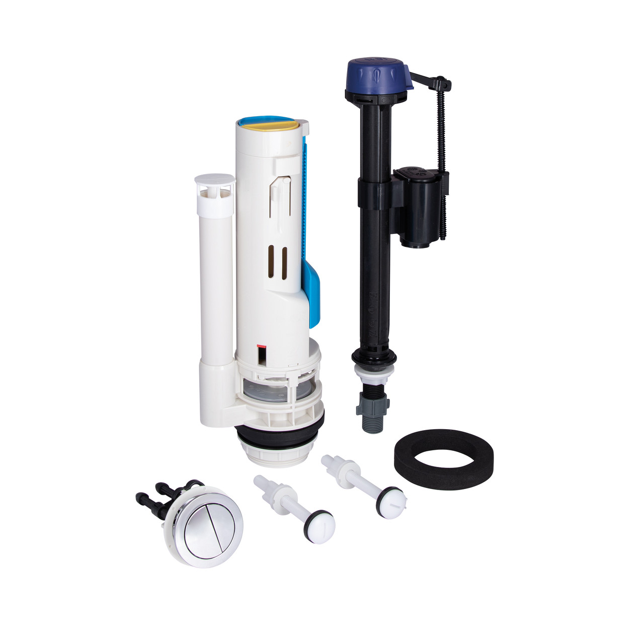 Qtap GB комплект арматури для бачка унітазу з подвійною круглою кнопкою змиву 4,8 см та клапаном нижньої подачі води, 3/6L CHR, фото 1