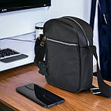 Сумка з натуральної шкіри чоловіча, месенджер шкіряний чорний, якість, чоловіча сумка через плече, фото 8