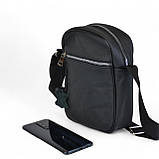 Сумка з натуральної шкіри чоловіча, месенджер шкіряний чорний, якість, чоловіча сумка через плече, фото 9