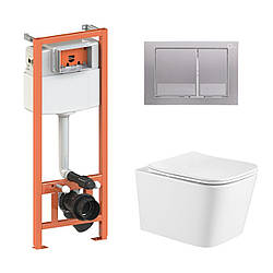 Готове рішення Qtap для ванної кімнати: підвісний унітаз Crow Ultra Quiet 490x360x290 + комплект інсталяції Nest 4 в 1 (квадратна