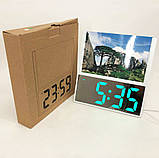 Електронний дротовий настільний цифровий годинник DS-6608 з фоторамкою, зелене підсвічування. Колір: білий, фото 7