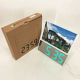 Електронний дротовий настільний цифровий годинник DS-6608 з фоторамкою, зелене підсвічування. Колір: білий, фото 9