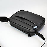 Стильна чоловіча сумка-месенджер із натуральної шкіри флотар, чорного кольору, чоловічі сумки через плече, фото 8