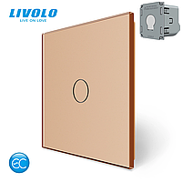 Комплект бездротовий сенсорний вимикач з реле Livolo золотий скло (VL-XR007-A/FC1Z2-2G)