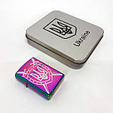 Дугова електроімпульсна запальничка USB Україна металева коробка HL-446. Колір: хамелеон, фото 8