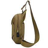 Тактична сумка через плече - водонепроникна сумка слінг з кордури на 4 кишені. Колір: койот, фото 8