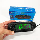 Годинник VST-716-2 настільний 220 В будильник Чорний корпус Світло-зелені цифри, фото 10