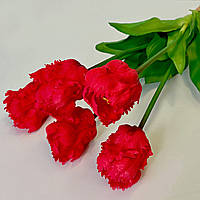 Тюльпани штучні латексні махрові, букет 5 червоних Real Touch, для декору, подарунок