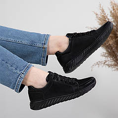 Кросівки жіночі чорні з пресованої шкіри (ЛК 13 ч)