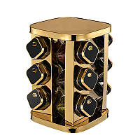 Набір баночок для спецій 12 шт з підставкою. Золото