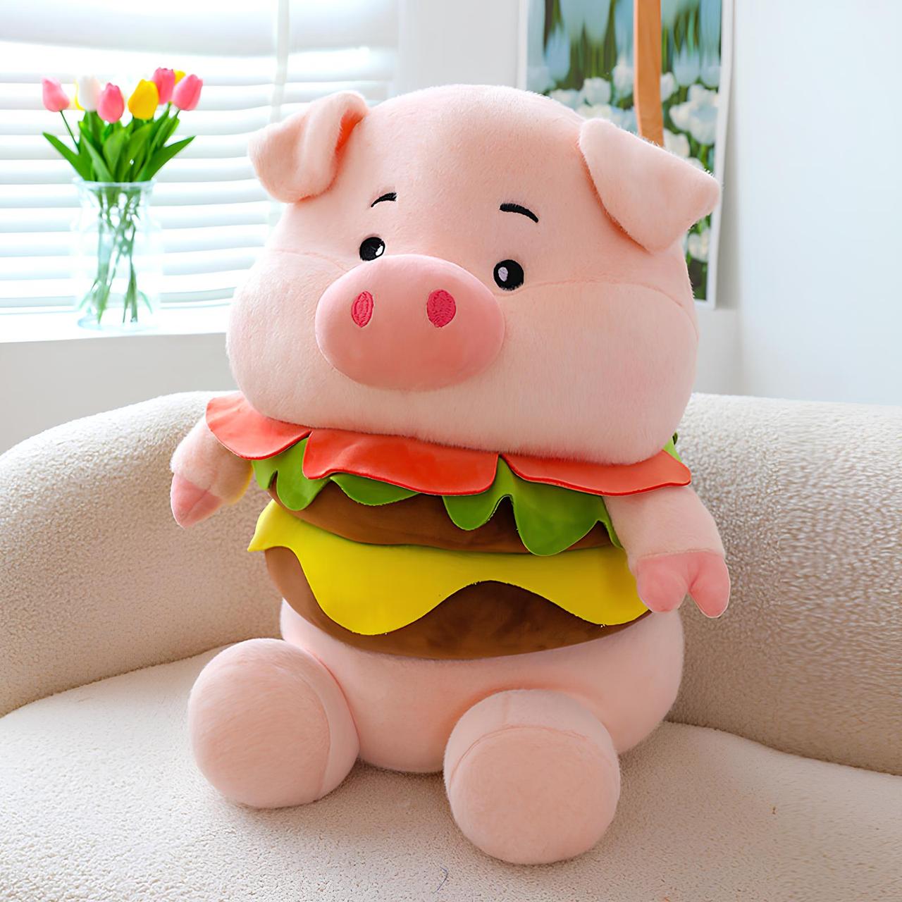 М'яка іграшка (50см) Свинка-бургер / Плюшева іграшка свинка / Іграшка-обнімашка / Іграшка-подушка, фото 1