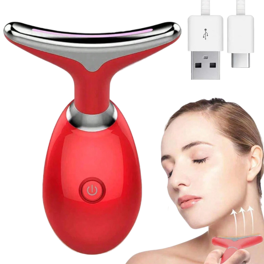 Мікрострумовий масажер для ліфтингу, USB, MM03, Червоний / Масажер для шиї / Ліфтинг масажер для обличчя