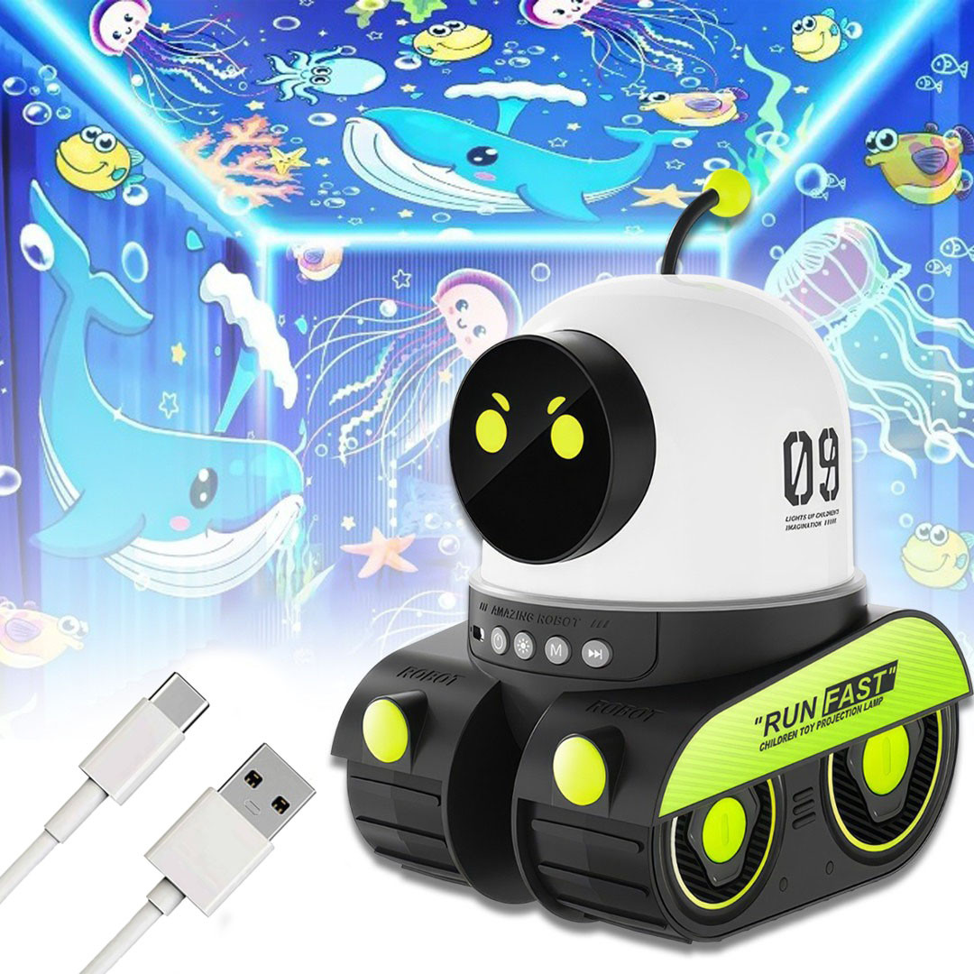 Музичний нічник проектор Робот, Bluetooth, WH-E03 / LED нічник робот зі змінними слайдами / Дитячий нічник, фото 1