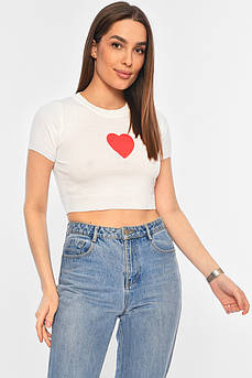 Футболка трикотажна жіноча укорочена білого кольору р.42-45 179627M