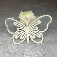 Декоративний (вишитий) Мереживний Метелик, розмір 7,3 см, колір- кремовий, арт 06341, 1 шт, Кремовий