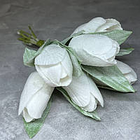 Тюльпан з напиленням, розмір бутона-4,5 см, довжина 15 см, колір-білий, арт 012904, букет-6 шт., Білий