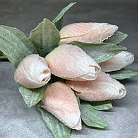 Тюльпан з напиленням, розмір бутона-4,5 см, довжина 15 см, колір-персиковий, арт 012905,  букет-6 шт., Персиковий