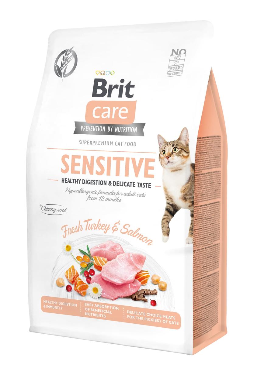 Сухий корм Brit Care Cat GF Sensitive HDigestion & Delicate Taste для котів з чутливим травленням, індичка та лосось, 400 г