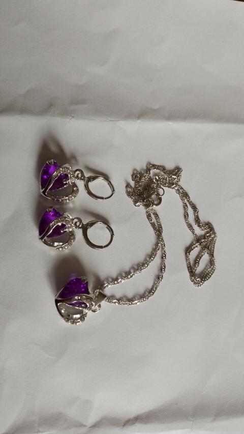 Набір кулон із ланцюжком і сережки з аметистом, фото 1