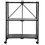 Стелаж на 3 полиці металевий складаний на колесах чорний, фото 2